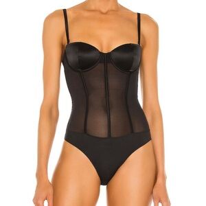 Fleur du Mal - silk and mesh bodysuit black